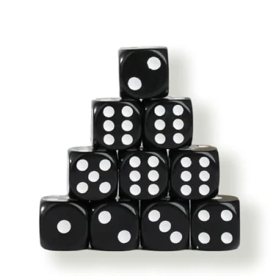 Imagen de 10X Dados Negros 16mm Set de Juego Seis Caras en Acrílico, Negros, Juegos Mesa Negro
