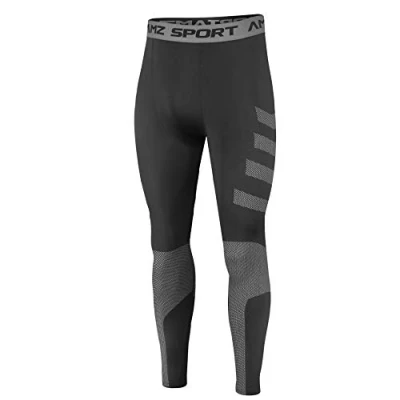Imagen de AMZSPORT Mallas de Compresión para Hombre Pantalones Deportivos Frescos y Secos Medias Entrenamiento Físico, Negro L