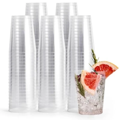 Imagen de MATANA 50 Vasos de Plástico Duro (285ml / 10oz) Plastico Reutilizable para Bebidas, Cócteles, Postres Transparentes Fiestas, Cumpleaños, Bodas