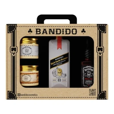 Imagen de BANDIDO Care &amp; Style Set Hombre 4 Piezas de Regalo para el Cuidado, Cuidado con After Shave, champú Cabello ajo Negro y 2 Tipos pomada Peinado r