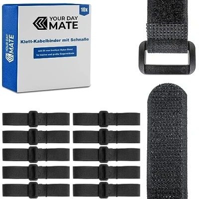Imagen de 10 bridas de velcro con hebilla, 60 cm longitud, color negro, nailon organizador cables resellable, cierre velcro, abrazadera cable