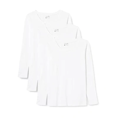Imagen de Berydale Camiseta de manga larga con cuello redondo 100 % algodón, Mujeres, Blanco (paquete 3), L