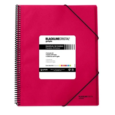 Imagen de Grafoplas 39835254 Carpeta con Espiral de 50 Fundas, Tapas Polipropileno Cristal Rayado, Color Rosa Fucsia, A4, Maxiplás Blackline