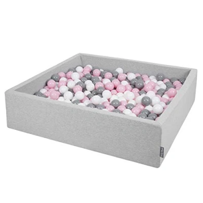 Imagen de KiddyMoon Piscina De Bolas 120X30cm/600 El Cuadrado Grande para Ninos,Hecha En La UE, Gris Claro: Blanco/Gris/Rosa Claro