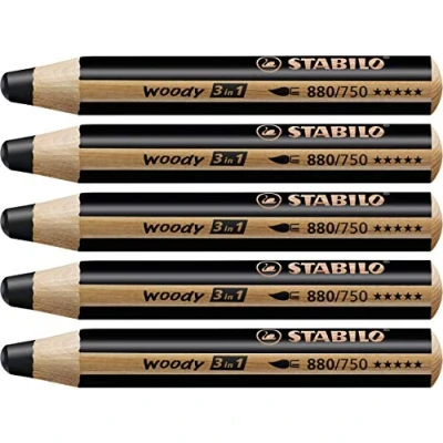 Imagen de Lápiz de Color multitalento STABILO woody 3 en 1 Caja con 5 unidades negro