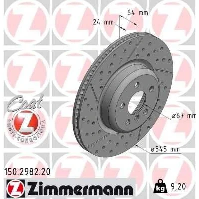 Imagen de ZIMMERMANN 150.2982.20 Disco de freno 345 24 6/5 5 112 ventilación interna, avellanado, ranurado revestido altamente carbonizado BMW: 3 Touring