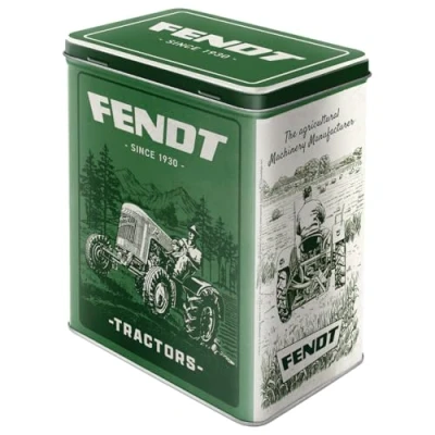 Imagen de Nostalgic Art Caja de almacenamiento retro l, 3 Fendt Green Fields Idea regalo para amantes los tractores, Official License Product (OLP), lata grande café, diseño vintage