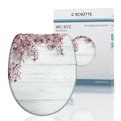 Imagen de Schütte Flowers &amp; Wood Asiento de inodoro con descenso automático, tapa diseño termoestable (carga máxima 150 kg), color blanco