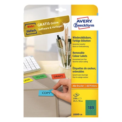 Imagen de Avery Dennison Zweckform Paquete de 3780 etiquetas despegables (25.4 x 10 mm), verde