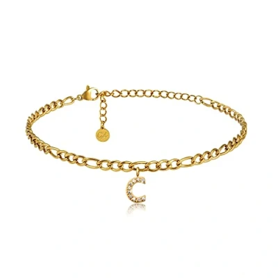 Imagen de GD GOOD.designs Tobillera de oro con letras impermeables I para señoras chapada en 18K ajustable (22 27cm) acero inoxidable (C)