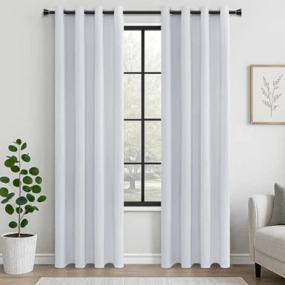 Imagen de MRTREES Cortina Habitacion Opaca Termica 2 Piezas 140x225cm Cortinas Salon Moderno Aislantes Frío Calor Luz Largas para Ventana Dormitorio Infantil Bebe Niños Blanco Gris con Ojales