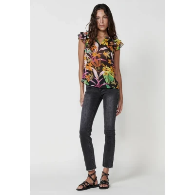 Imagen de Blusa Satinada Lisa Negra para Mujer