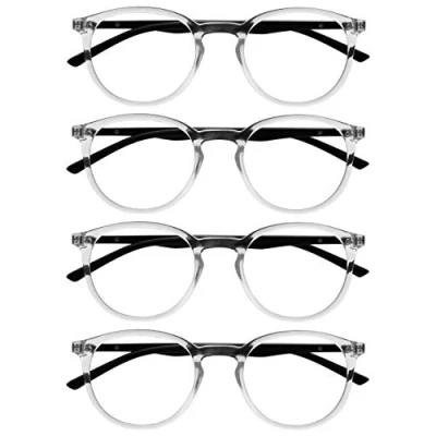 Imagen de OPULIZE Met Gafas de Lectura 4 Pack Montura Redonda Transparente Negro Resistente a Arañazos Bisagras Muelle Ordenador Gaming Antirreflejante Hombre Mujer RRRR60 C +2.00