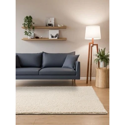 Imagen de Interiyou Sofia Alfombra de pelo largo, 200 x 290 cm, color crema, mullida y monocolor, lavable antideslizante, largo suave