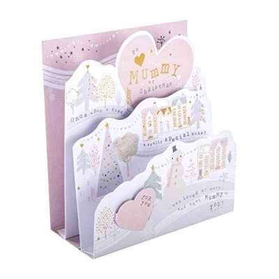 Imagen de Hallmark tarjeta de Navidad, Navidad para mamá, 3D y desplegable, con detalles lámina dorada, rosa