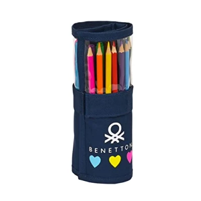 Imagen de Safta Benetton Love Estuche Enrollable Útiles Incluidos, Infantil, Niño, Ideal para Niños de 5 a 14 Años, Cómodo y Versátil, Calidad Resistencia, 7x20 cm, Color Azul Marino