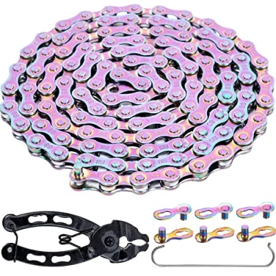 Imagen de YBEKI Cadena de bicicleta 6/7/8 velocidades, 1/2 x 3/32 lnch, 116 eslabones con 2 pares candado