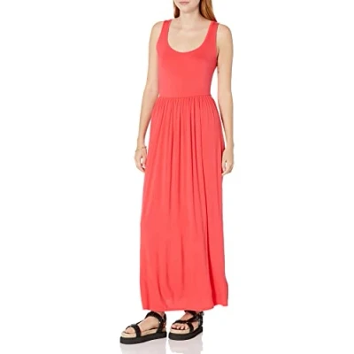 Imagen de Amazon Essentials Vestido Largo sin Mangas y con Cintura (Talla Grande Disponible) Mujer, Rojo, XL