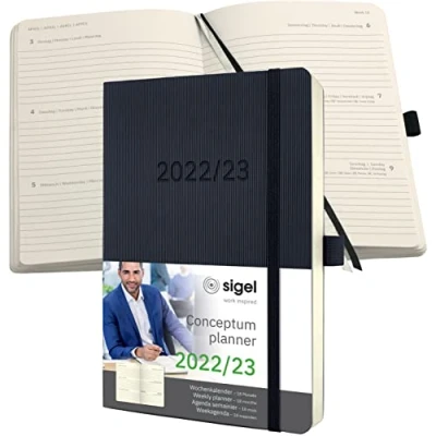 Imagen de SIGEL C2306 Agenda semanal Conceptum 2022/2023 aprox. A5 negro softcover calendario de 18 meses, dos páginas = una semana 256 S.