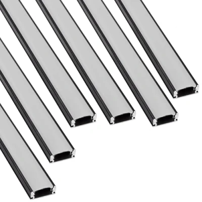 Imagen de Jandei Pack 6 Perfiles Aluminio 1 Metro de Largo para Instalación Tiras LED, Difusor Blanco Lechoso. El Kit incluye Tapas y Clips Montaje Medidas 17,4mmx7mmx1m (Negro)