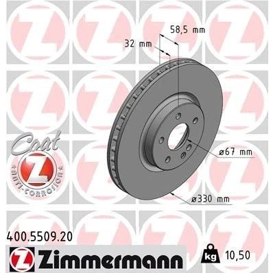 Imagen de ZIMMERMANN COAT Z 400.5509.20 Disco de freno 330 32 6/5 5 112 ventilación interna revestido altamente carbonizado MERCEDES BENZ: Vito Tourer