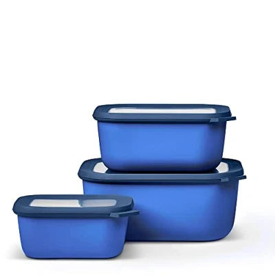 Imagen de Mepal Multi Bowl Cirqula Rectengular 3 Partes Caja de Almacenamiento Alimentos con Tapa Hermética para Nevera y Microondas 500 ml, 1000 ml &amp; 3000 Vivid blue
