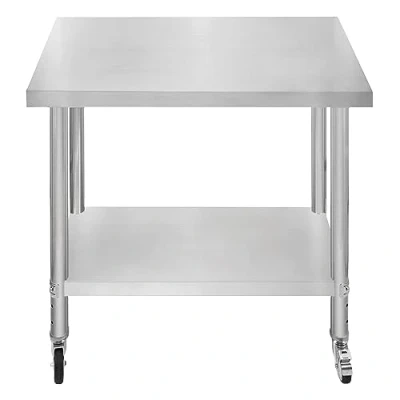 Imagen de Mesa de Trabajo Cocina Acero Inoxidable Catering Preparación Comida 60x90x86cm Banco con Ruedas Frenos Pies Adaptables + Estante Inferior Ajustable Capacidad Peso 160kg