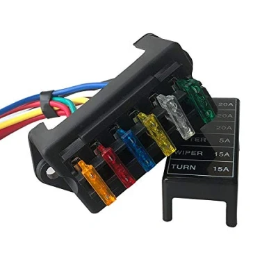 Imagen de QitinDasen Premium 6 Vías Caja de Fusibles Coche con Alambre, 2 Entradas Salidas Portafusibles Cuchilla Estándar Universal, 10Pcs (12V/24V/32V/48V)
