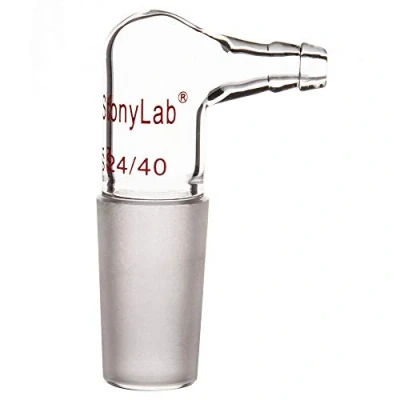 Imagen de stonylab Adaptador de Vacío/Gas Vidrio 90 Grados, Entrada Doblado Borosilicato con Junta Interior 24/40 y Manguera para Laboratorio Suministro