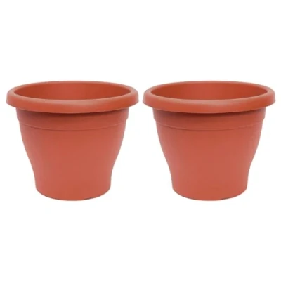 Imagen de AC Pack de 2 Macetas Mediterráneas Plástico Resistente Ideal para el Hogar, Plantas, Jardín, Decoración. Cuidado Plantas Forma Redonda 30 cm Color Marrón