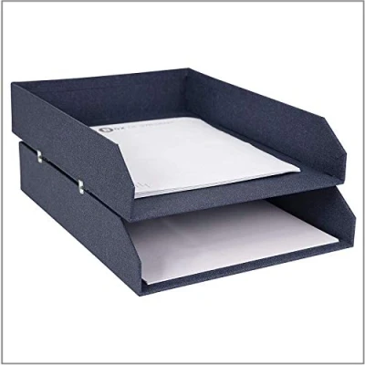 Imagen de Bigso Box of Sweden Juego de 2 bandejas organizadoras Bandeja archivadora apilable para cartas, documentos, etc. Organizador documentos tablero fibras y papel con aspecto lino azul
