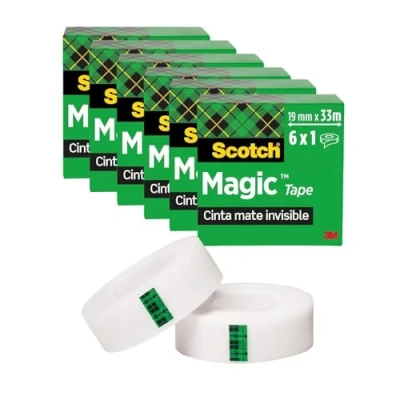 Imagen de Scotch Magic Cinta Adhesiva Invisible, Paquete de 6 Rollos 19 mm x 33 m, Uso General para Reparación, Etiquetado y Sellado Paquetes Documentos