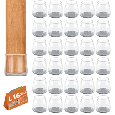 Imagen de Protectores de Suelo para Patas Silla Cuadradas, 16 pcs Tapas Silicona pequeñas con Fieltro, Fundas protección