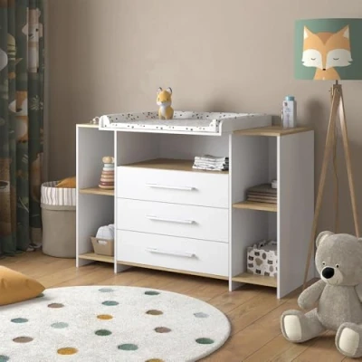 Imagen de Vicco Cómoda Cambiador Oskar, Roble Blanco/Dorado, 143.2 x 93 cm con 3 cajones