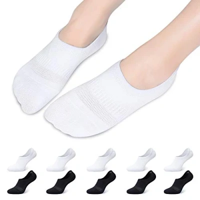 Imagen de Falechay 10 Pares Calcetines tobillero Invisibles Algodón hombre mujere Cortos con tiras de silicona antideslizantes Negro/Blanco 39 42