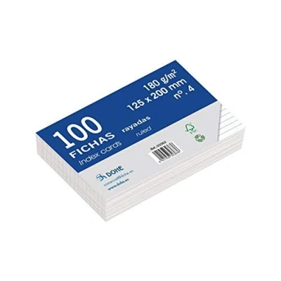 Imagen de Dohe 30363 Pack de 100 fichas rayadas cartulina blanca, 180 g, nº 4, 125 x 200 mm