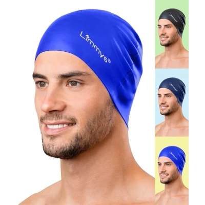 Imagen de Limmys Gorro de Natación Mujer y Hombre Piscina 100% Silicona Cómodo, Elástico Gorros (Azul Real)
