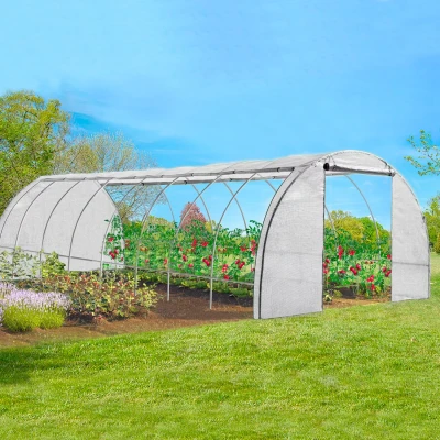 Imagen de IDMarket Invernadero túnel de jardín 4 estaciones, 24 m², color blanco, gama hortalizas los Andes, 8 x 3 m