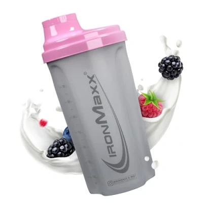 Imagen de IronMaxx Protein Shaker Blanco Helado/ rosa 700ml Mezclador de proteínas con tapa rosca, tamiz &amp; escala medición a prueba fugas, apto para lavavajillas y sin plastificantes BPA ni DEHP