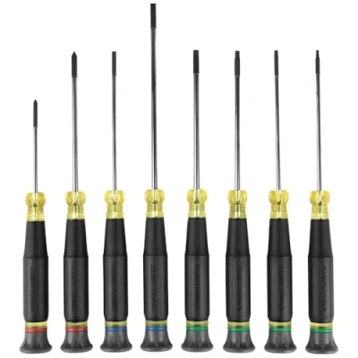 Imagen de Klein Tools 85617 Mini juego de destornilladores precisión, ranurados, Phillips, TORX, asas agarre acolchado, ideal para bloques terminales, electrónica