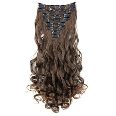 Imagen de CAISHA XXL 35cm 8 Piezas Set CLIP IN EXTENSIONS Extensión De Cabello Postizo Voluminoso Ondulado Mezcla Marrón CES208 1