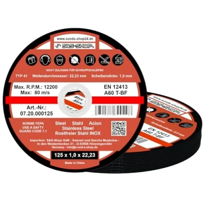 Imagen de Discos de corte (100 unidades, 125 mm diámetro x 1,0 mm, INOX, extrafinos, para metal, acero, acero inoxidable, amoladora angular, disco flexible)
