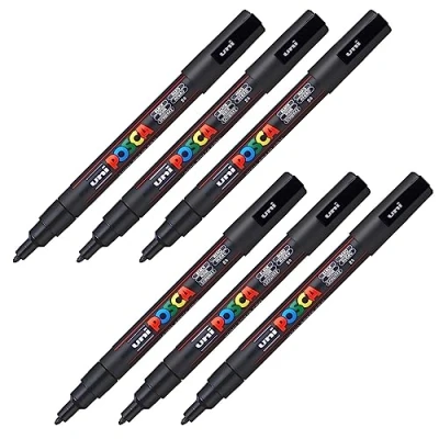 Imagen de Faber Castell uni ball 205055 Marcador POSCA con punta fina redonda, negro, 6 piezas, PC 3M