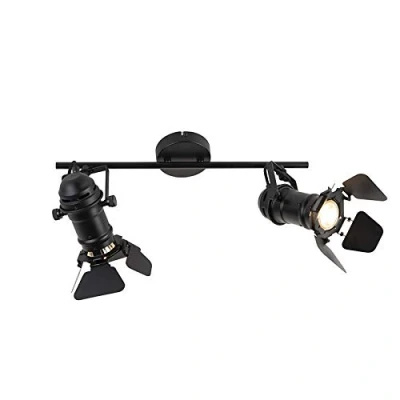 Imagen de QAZQA Foco industrial negro 2 luces viseras MOVIE Acero inoxidable Redonda/Alargada Adecuado para LED Max. x 50 Watt
