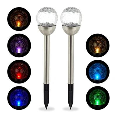 Imagen de Relaxdays Set de 2 lámparas solares, Farolas LED, Cambio color, Estaca para suelo, Plateado