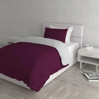 Imagen de Italian Bed Linen Color Juego de Funda nórdica Natural Colour, Algodón, Ciruela/Gris Claro, Individual