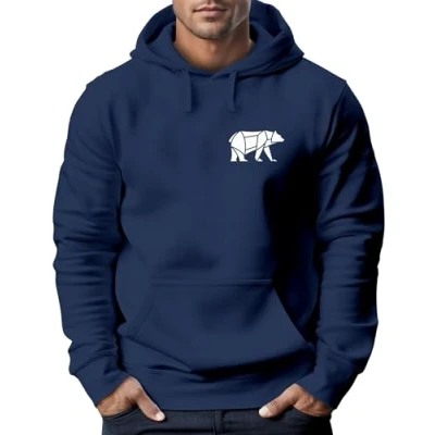 Imagen de Neverless® Sudadera con capucha para hombre, diseño de Oso polígono, color natural, Lineart Polygon 1 Navy, XL