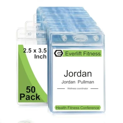 Imagen de Fushing Pack de 50 plástico transparente vertical Badge titulares, nombre Tag titulares la tarjeta (L)