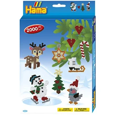 Imagen de Hama Perlen Set de regalo Navidad 3437 con aproximadamente 2000 coloridas cuentas Midi termoadhesivas un diámetro 5 mm, tablero perforado, que incluye papel planchar, manualidades creativas y divertidas para grandes pequeños