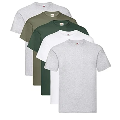 Imagen de Fruit of the Loom Camiseta original para hombre (5 unidades), 2grau 1flasche 1Olive 1weiss + 1 HL Kauf Notizblock, L